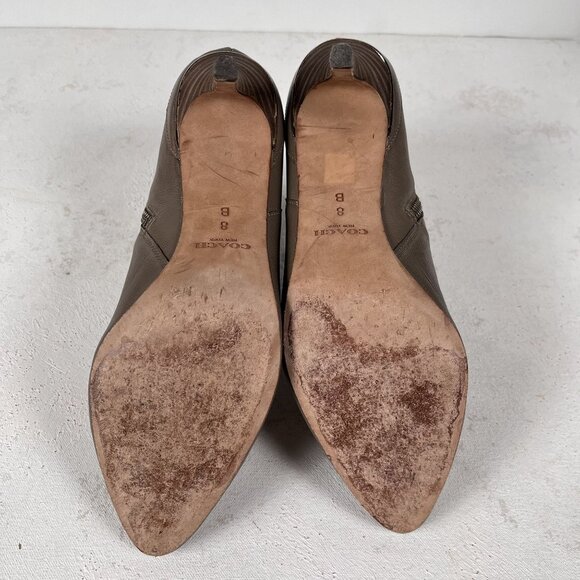 Authentic Coach Daphne Stiletto Leather Ankle Booties Taupe Size 8 - Picture 7 of 12